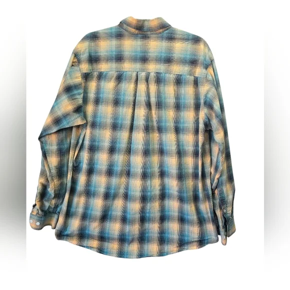 Cinch Medium 100% Cotton Plaid Button Down Shirt Green Teal Western Rodeo Ranch - Picture 2 of 5